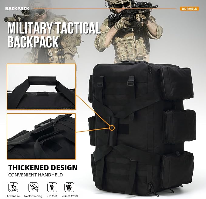3 In 1 Military Duffel Bag 50L Gym Bag for Men Convertible Weekender Backpack for Sports Travel Basketball