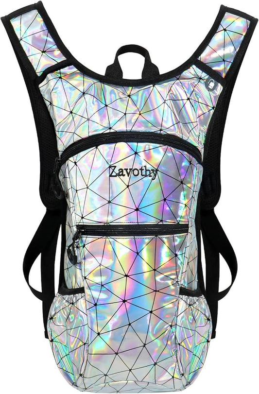 Zavothy Rave Hydration Backpack with 3L Bladder, Colorful Festival Hydration Pack with Side Pockets, Lightweight Water Backpack for EDM, Music Festivals, Hiking & Cycling