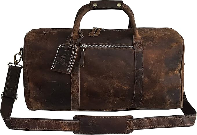 Genuine Buffalo Leather Travel Duffle Bag | Overnight Weekend Leather Bag | Sports Gym Duffel for Men Travelling Combo With Toiletry