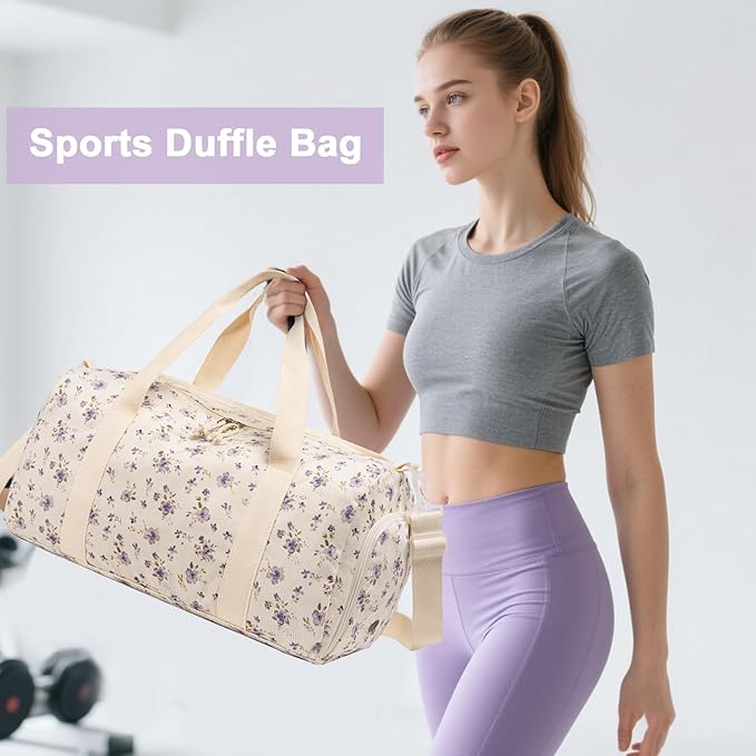 BTOOP Duffle Bag for Gym Sports Women Girls Workout Travel Bag Weekender with Shoe Compartment and Wet Pocket