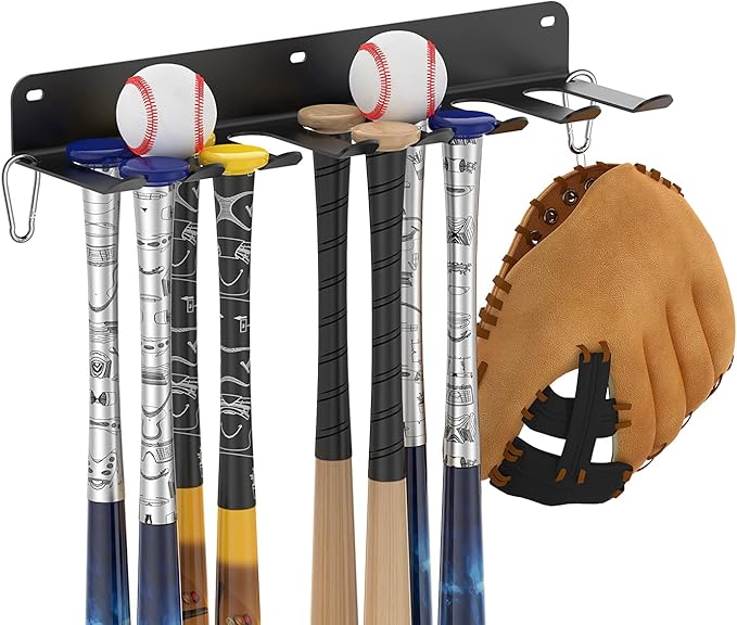 Baseball Bat Rack, 14 Bats Display Rack, Metal Bat Hanger, Bat Holder for Dugout Fence Garage, Black