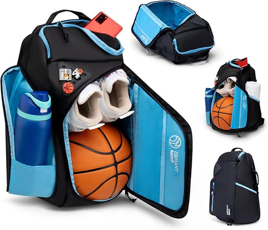 DefiantMind Large Premium Basketball Bag, Backpack, For Elite Youth, Boys, Girls, For Shoes or Cleats, Water Bottles, School, also great for Volleyball, Soccer