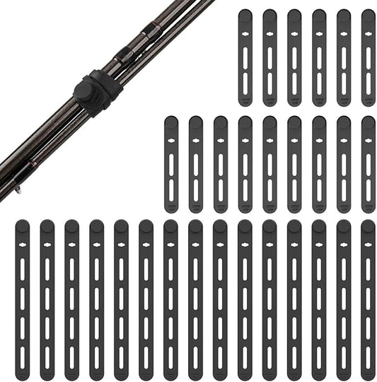 Silicone Fishing Rod Ties Belt Straps (30/50 Pack) – Lightweight, Durable, Reusable Rubber Bands Belts for Pole Storage