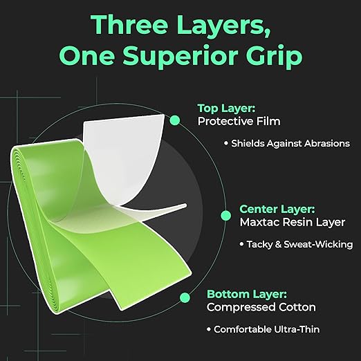 ADV MaxTac Tacky Tennis Overgrip - 12 Pack Extremely Sticky Non-Slip Tennis Grips Overgrip - Razor-Thin & Easy to Use Pro Tennis Racquet Grip Tape (12-Pack Volt)