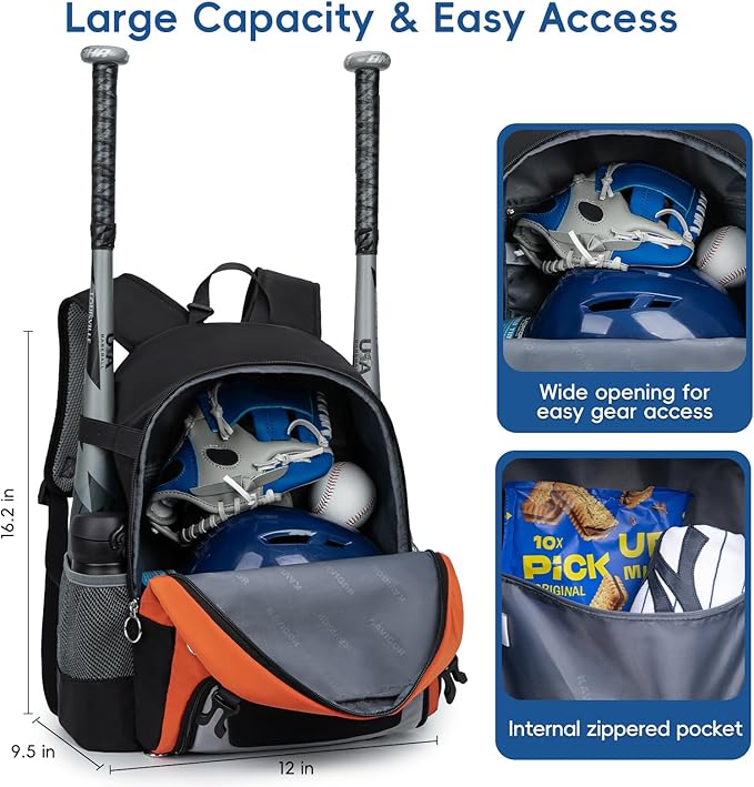 2025 Youth Baseball & Softball Bag | Ultra-Light Tball Backpack with Shoe Compartment & Helmet Holder | Skin-Soft Fabric