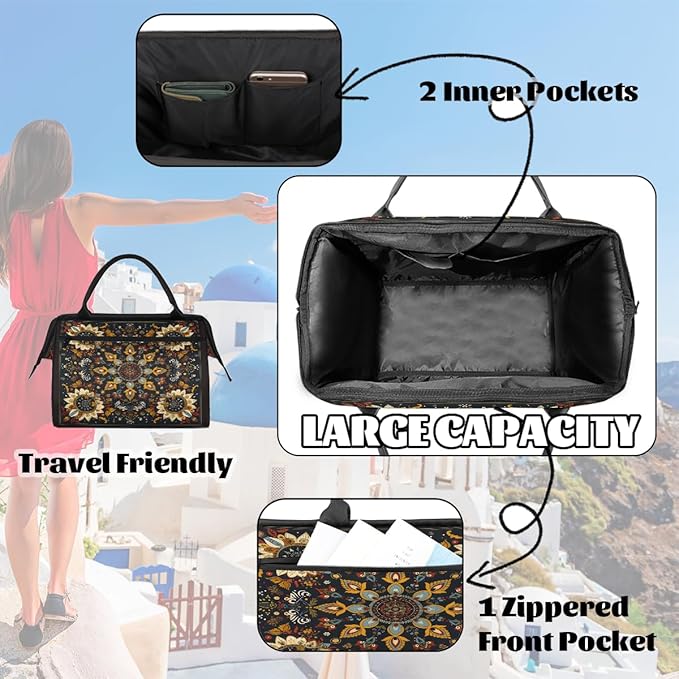 Travel Duffle Bag, Ethnic Aztec Flower Overnight Weekender Tote Bag for Women Men Waterproof Carry On Luggage with Zipper Lightweight Sport Gym Bag for Traveling Yoga Camping Traveling Gifts