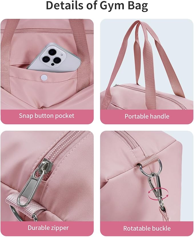 Ceneda Small Gym Bag for Women, 12 inch Mini Gym Bag with Wet Pocket, Lightweight Tote for Gym, Sport, Workout - Pink