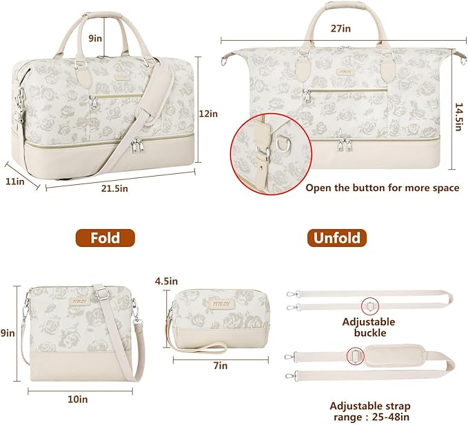 Weekender Bag for Women, Travel Duffel Bag Carry On Overnight Bag with Shoe Compartment Large Nylon Travel Weekend Tote Bag