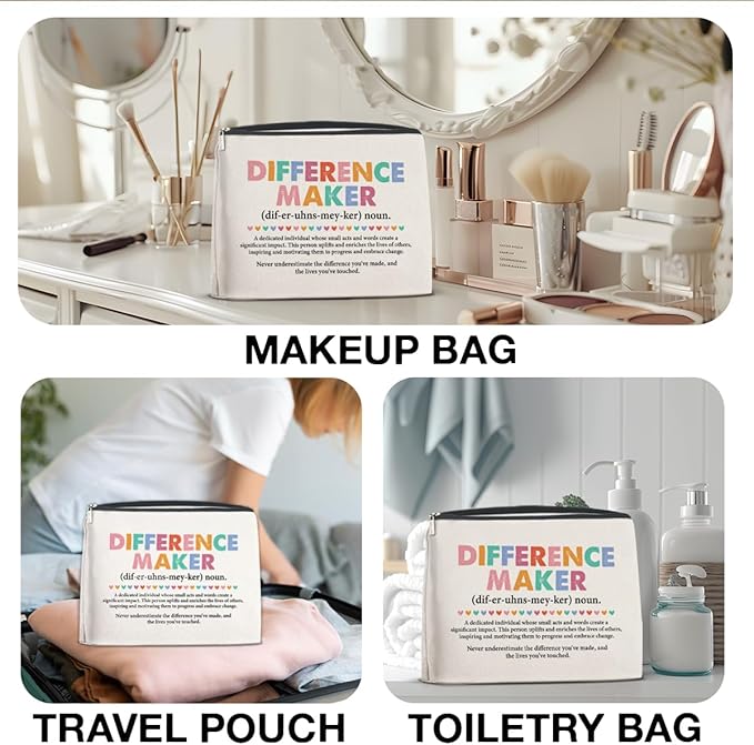 Appreciation Gifts Makeup Bag for Women, Difference Maker Office Gift Christmas Birthday Gifts for Female Boss Manager Leader Coworker Cosmetic Bag with Zipper Travel Toiletry Pouch for Purse
