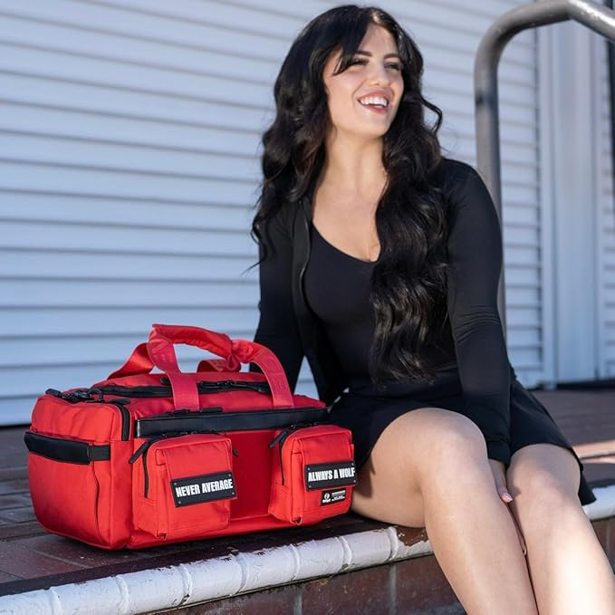 WOLFpak 20L Mini Duffle Bag for Gym & Travel | Waterproof Carry-On Weekender Bag with Shoe Compartment, Hard Bottom, and Tactical Molle System (Elite Red)