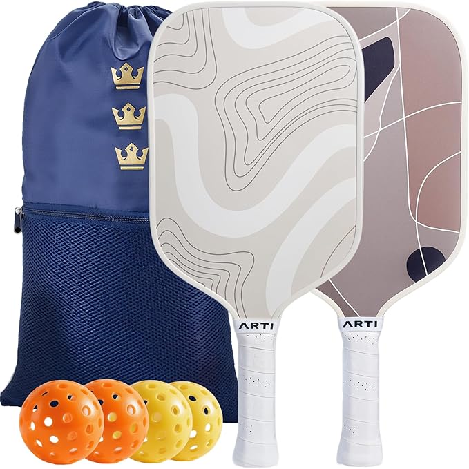 ARTI Pickleball Paddles Set of 2-USAPA Approved Fiberglass Surface Pickleball Set,2 Pickleball Rackets, 4 Balls and 1 Portable Carry Bag