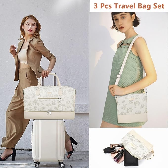 Weekender Bag for Women, Travel Duffel Bag Carry On Overnight Bag with Shoe Compartment Large Nylon Travel Weekend Tote Bag