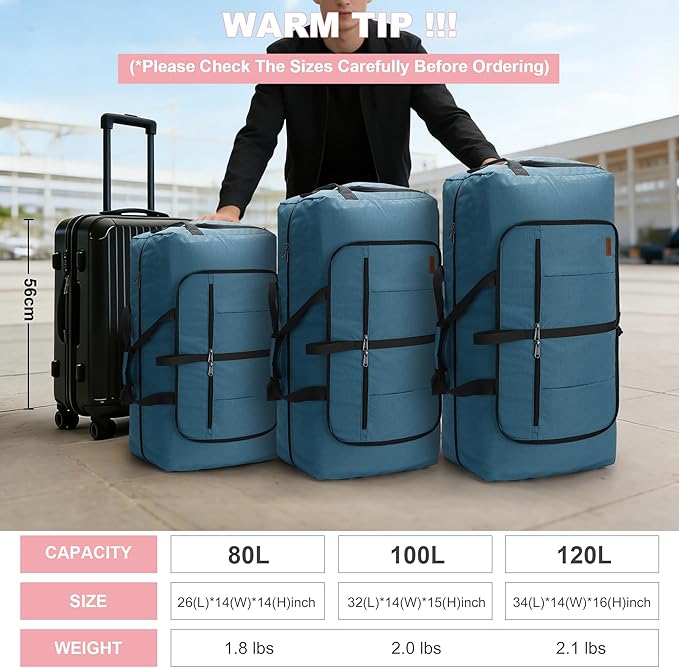 120L Foldable Waterproof Travel Duffel Bag for Men and Women with Shoe Compartment (Light Blue, EXTRA LARGE, 120L)