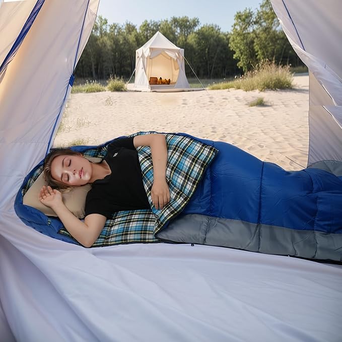Cotton Flannel Lined Sleeping Bag for Adults Teens Kids, Cold Weather &Warm, 3 Seasons, Lightweight Compact Camping Essentials Equipment, Hiking, Outdoor, Travel