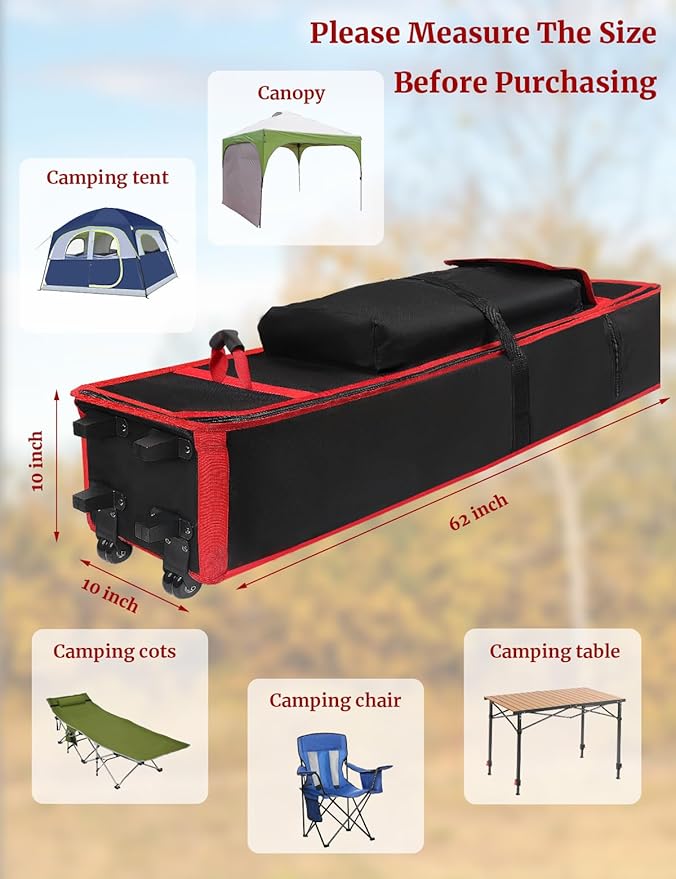 10 x 10 x 62 in Heavy Duty Canopy Tent Bag Replacement – Wheeled 800D Oxford Pop Up Canopy Carrying Case with Handle, Waterproof Outdoor Storage Bag for 10x10 Instant Tent