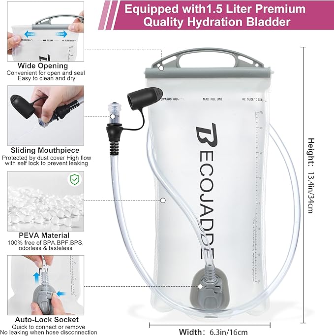 BECOJADDE Running Vest Hydration Backpack for Men Women, 5L Lightweight Running Backpack Hydration Pack for Marathon, Trail, Cycling, Hiking, Jogging