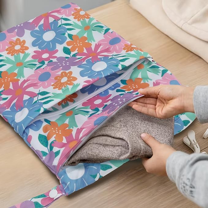 ALVABABY 3pcs Cloth Diaper Wet Dry Bags Waterproof Reusable with Two Zippered Pockets Travel Beach Pool Daycare Soiled Baby Items Yoga Gym Bag for Swimsuits or Wet Clothes 3L-ZM18A