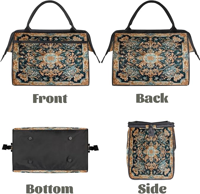 Travel Duffle Bag, Tile Flower Ornament Overnight Weekender Tote Bag for Women Men Waterproof Carry On Luggage with Zipper Lightweight Sport Gym Bag for Traveling Yoga Camping Traveling Gifts