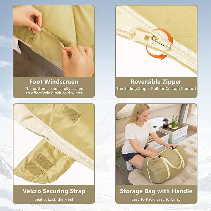 BISINNA Double Sleepinag Bag Flannel for Adults Two Person Camping Sleeping Bag Queen Size for All Season Backpacking Hiking Cold Weather with Compression Sack