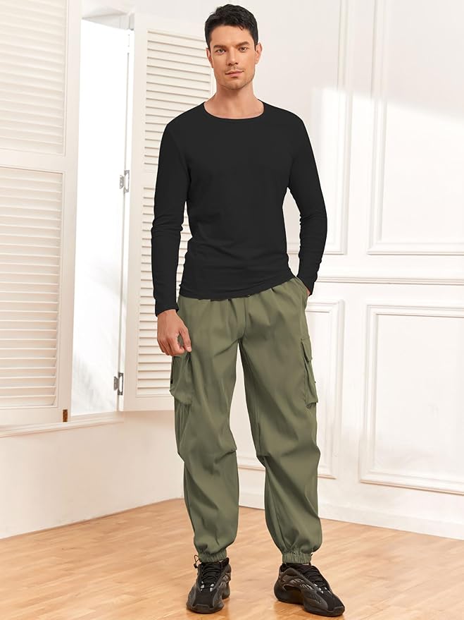 ZAFUL Men's Parachute Pants Casual Baggy Cargo Drawstring Trouser