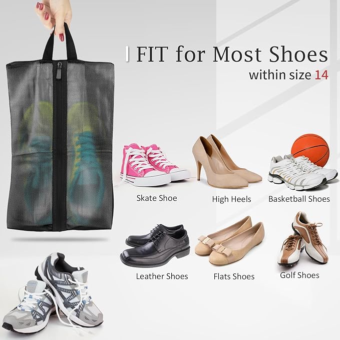 Shoe Bags for Travel, Set of 2 Pack Shoe Travel Bags for Packing, Large Waterproof Portable Travel Shoe Bag with Zipper Travel Gym Soccer Sneaker Golf Dance Essentials for Women and Men