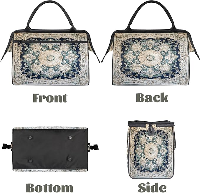 Travel Duffle Bag, White Flowers Boho Overnight Weekender Tote Bag for Women Men Waterproof Carry On Luggage with Zipper Lightweight Sport Gym Bag for Traveling Yoga Camping Traveling Gifts