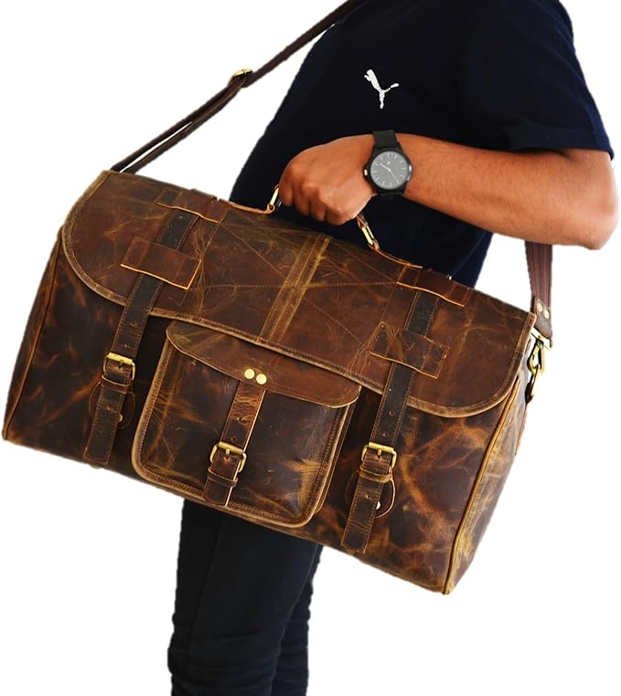 Urban Dezire Leather Duffel Travel Gym Overnight Weekend Leather Bag Sports Cabin