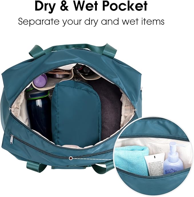 Ceneda 20" Gym Bag for Women with Wet Pocket & Shoe Compartment, Lightweight Duffel Waterproof Carry On Duffle for Travel, Yoga, Overnight (Teal)