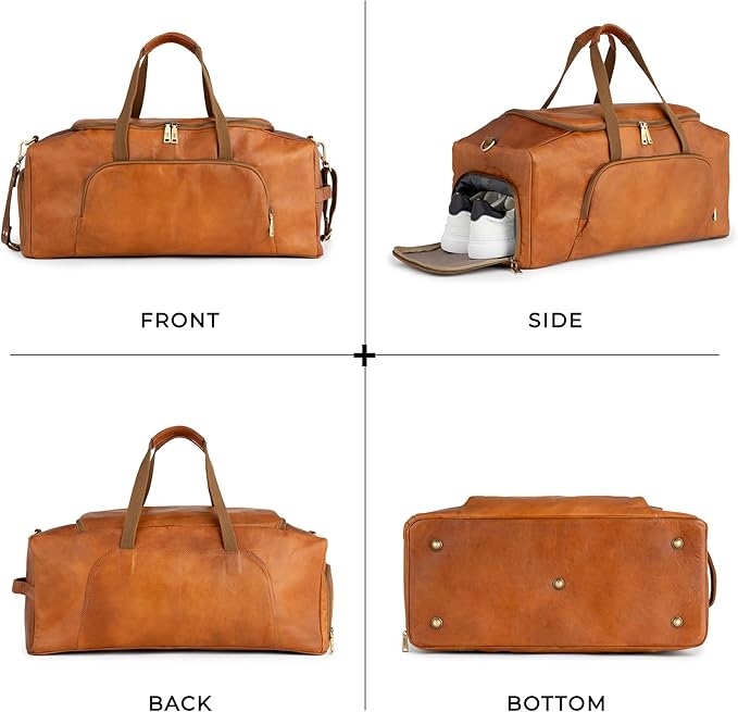 Berliner Bags Vintage Genuine Leather Duffle Denver XL for Travel or the Gym, Weekender Bag with shoe compartment, Overnight Bag for Men and Women - Brown