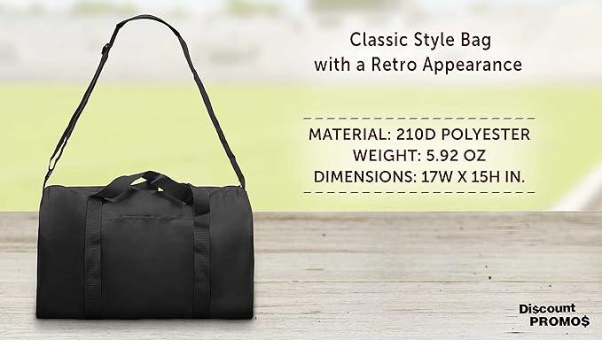 6 Sporty Duffle Bags Set - Polyester, Adjustable Strap, Front Pocket, Roll Styling - Black