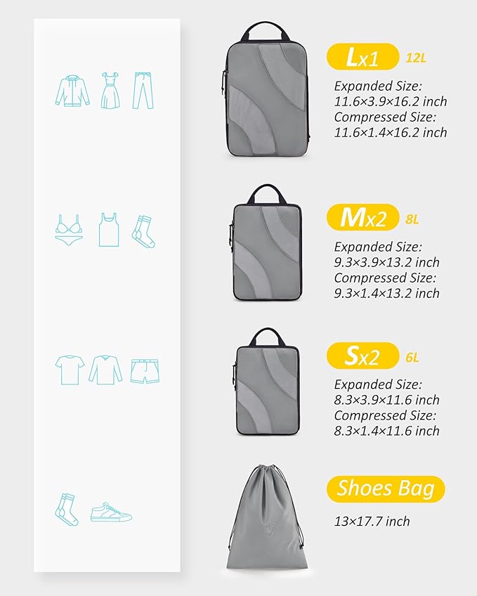 BAGSMART Compression Packing Cubes, 6 Set/4 Set/2 Set Travel Packing Cubes for Carry on Suitcases, Compression Suitcase Organizers Bag Set & Travel Cubes for Luggage, Lightweight Packing Organizers