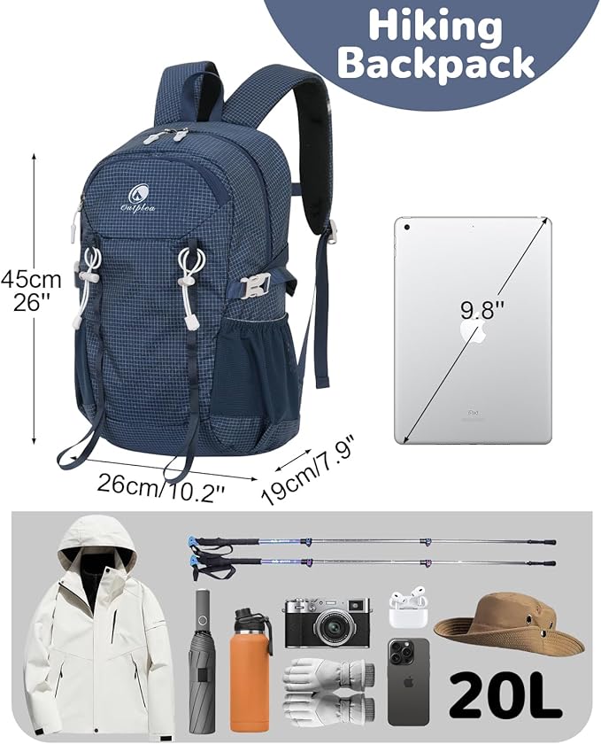 20L Small Waterproof Hiking Backpack Men Women, Lightweight Small Travel Backpack for Outdoor, Blue
