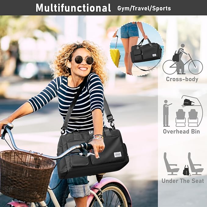 NPBAG Women Travel Duffel, Multi Functional Large Expandable Weekender Carry-on Tote, Gym Workout Overnight Bag, Mommy Hospital Bag for Labor and Delivery