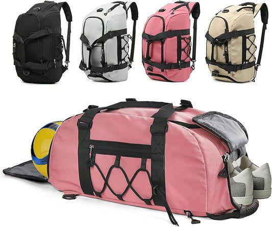 30L Gym Bag Backpack for Women, Convertible Sports Duffel Bag Backpack with Ball Storage & Shoe Compartment for Basketball Volleyball Soccer, Weekender Bags with Wet Pocket, Pink