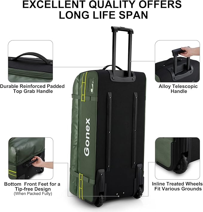 Gonex Rolling Duffle Bag with Wheels, 100L Water Repellent Large Wheeled Travel Duffel Luggage with Rollers 33 inch, Olive Green