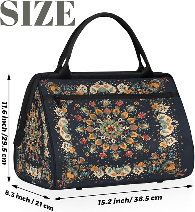 Travel Duffle Bag, Ethnic Aztec Flowers Overnight Weekender Tote Bag for Women Men Waterproof Carry On Luggage with Zipper Lightweight Sport Gym Bag for Traveling Yoga Camping Traveling Gifts