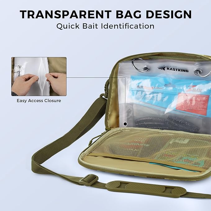 KastKing BaitSpace Detachable Bait Binder Tackle Bag – Large Clear Sleeves, Durable 900D Water-resistant Fabric, Soft Plastic Bait Storage For Hooks, Sinkers & Fishing Accessories
