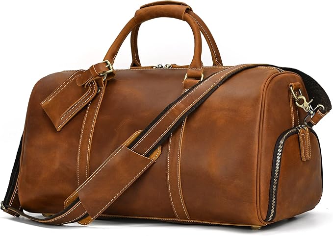 Leather Duffel Bags for Men and Women, 20 Inch Full Grain Leather Travel Overnight Weekend Duffel, 9804 Light Brown