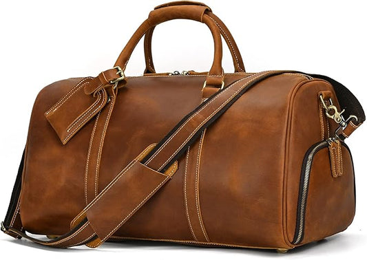 Leather Duffel Bags for Men and Women, 20 Inch Full Grain Leather Travel Overnight Weekend Duffel, 9804 Light Brown