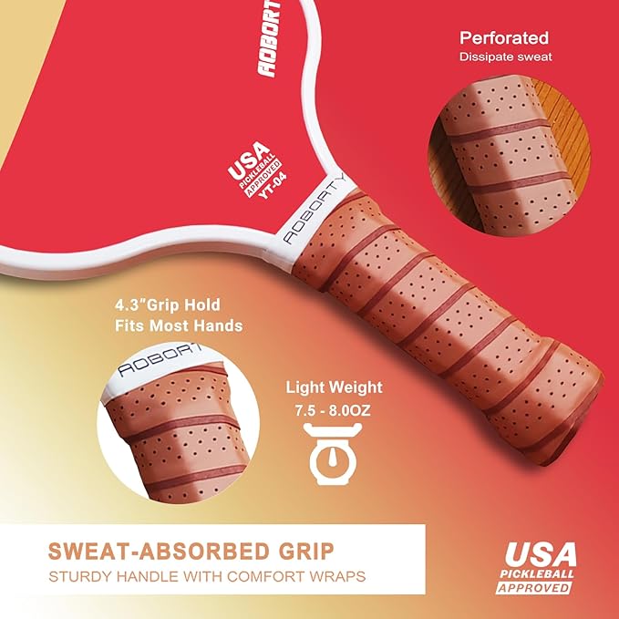 Pickleball Paddles 4 Pack - USAPA Light Graphite Premium Rackets Fiber Face & Polymer Honeycomb Core Pickleball Set with 4 Outdoor Indoor Balls Including Portable Carry Bag