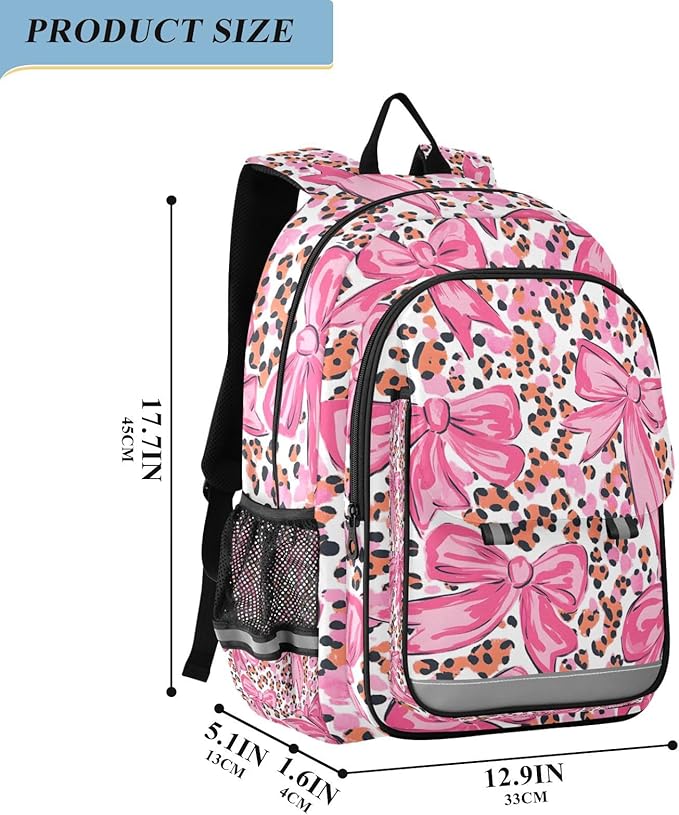 ALAZA Pink Bow Leopard Print Laptop Backpack Purse for Women Men School Bag 17 Inch Bookbag Student Boys Girls Travel Casual Daypack