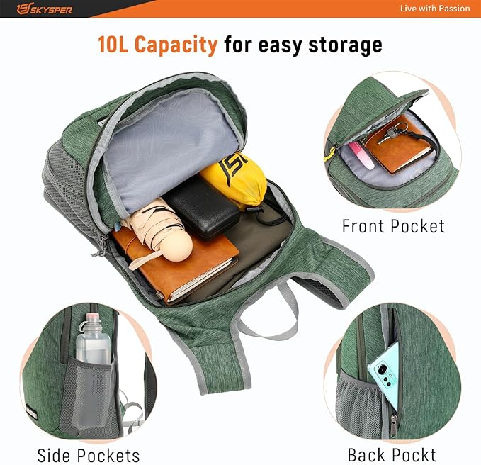 SKYSPER Small Hiking Backpack 10L Packable Lightweight Back Pack Foldable Travel Daypack for Women Men | Packable, Lightweight, Back Pack, Foldable, Travel Daypack