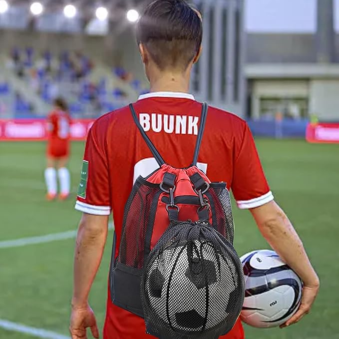 KAEGREEL Drawstring Soccer Bag Basketball Backpack for Kids Teens, Foldable Sports Bags Detachable Ball Mesh Bag for Gym Yoga Football Baseball