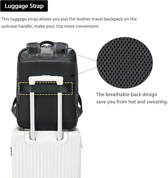 LANNSYNE Leather Backpack For Men, 15.6" Leather Laptop Backpack Hiking Travel Bag Camping Rucksack