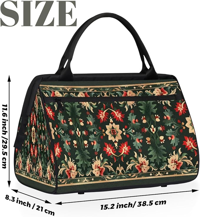 Travel Duffle Bag, Flowers Bohemian Print Overnight Weekender Tote Bag for Women Men Waterproof Carry On Luggage with Zipper Lightweight Sport Gym Bag for Traveling Yoga Camping Traveling Gifts