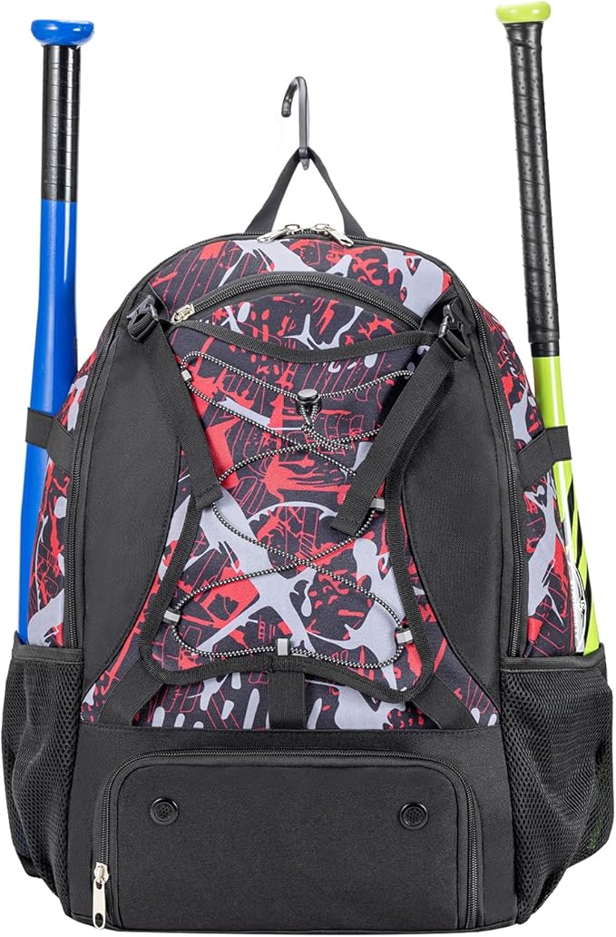 Youth Baseball Bag, Softball Bat Bag for Girls Boys & Adults, Kids Tball Backpack with Shoes Compartment, Large Capacity Equipment Backpack