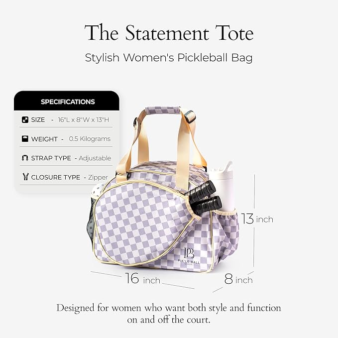 Pik’le’Ball Sport Premium Women's Pickleball Bag – Stylish and Versatile Sports Bag with Water Bottle Holder, Padded Paddle Pocket, and Spacious Design (fits 2+ Paddles!)