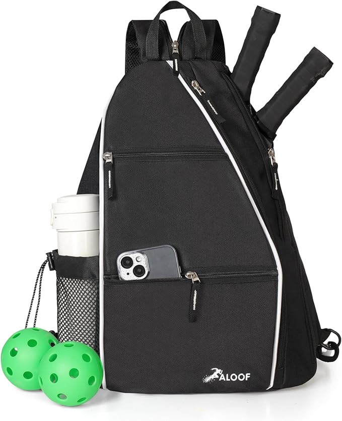 Aloof Pickleball Bag, Adjustable Pickleball, Racketball Sling Bag, Backpack with Water Bottle Holder