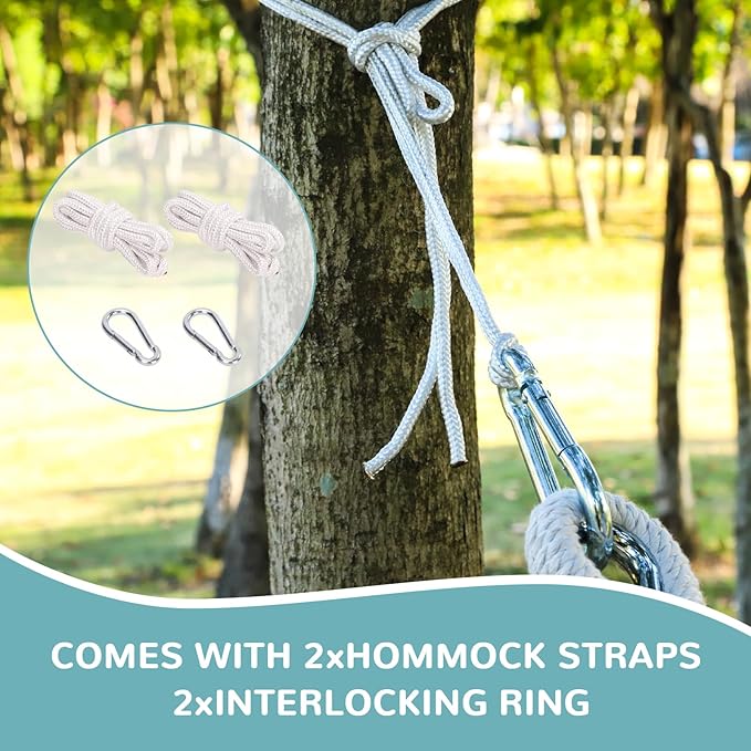 Portable Hammock, 500 lbs Capacity, Multi-Color Stripes, with Tree Straps and Carrying Bag, Suitable for Outdoor, Indoor, Hiking, Beach, Backpacking, Camping Essential Equipment