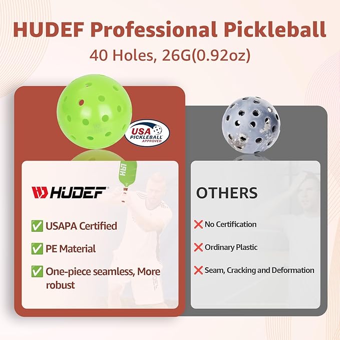 HUDEF USAPA Pickleball Paddles Set: Graphite & Fiberglass Honeycomb Core, 4 Outdoor Balls, PU Leather Carry Bag